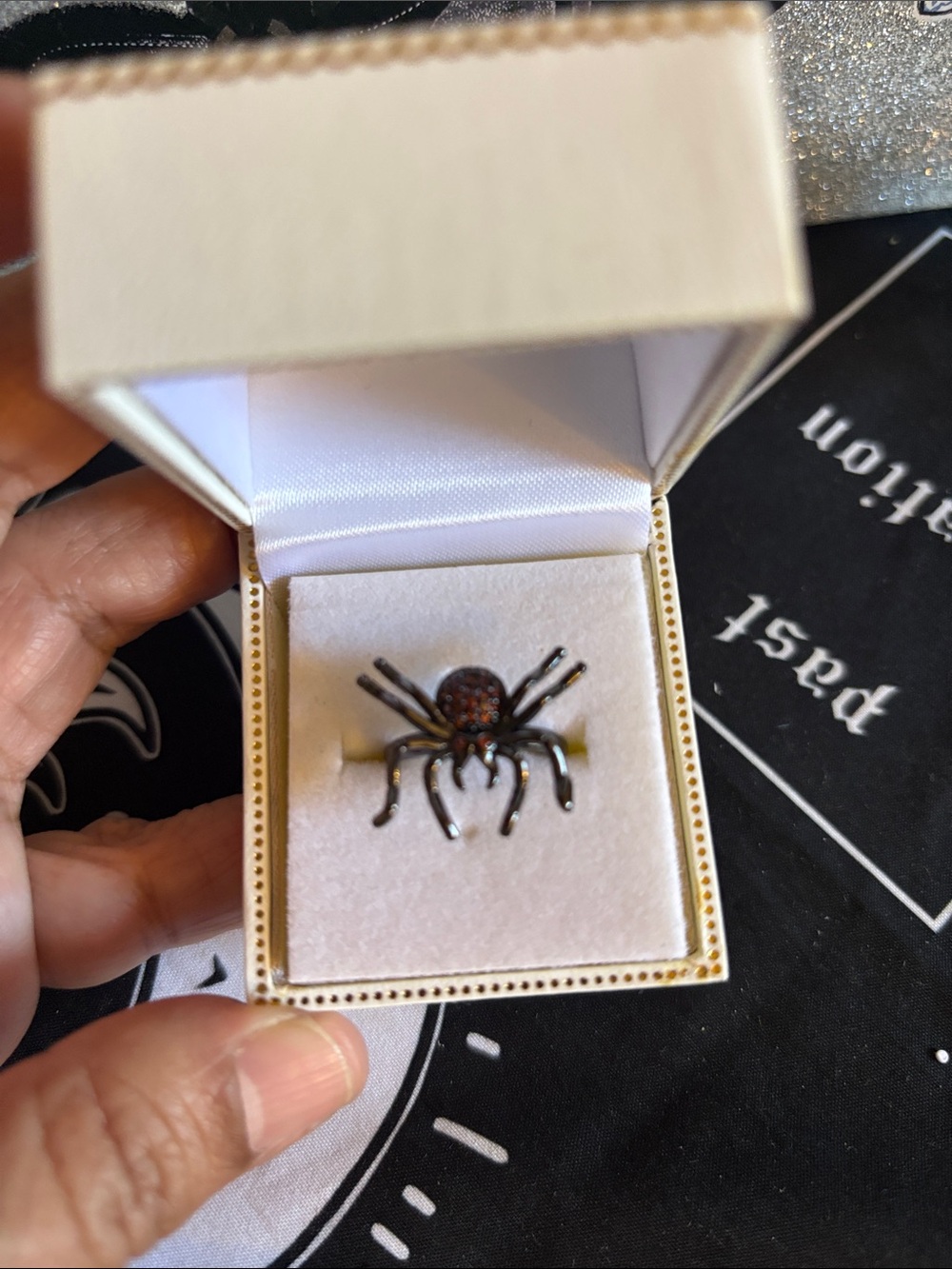 Spider Motif Ring in Black and Brown Size 6 Adjustable